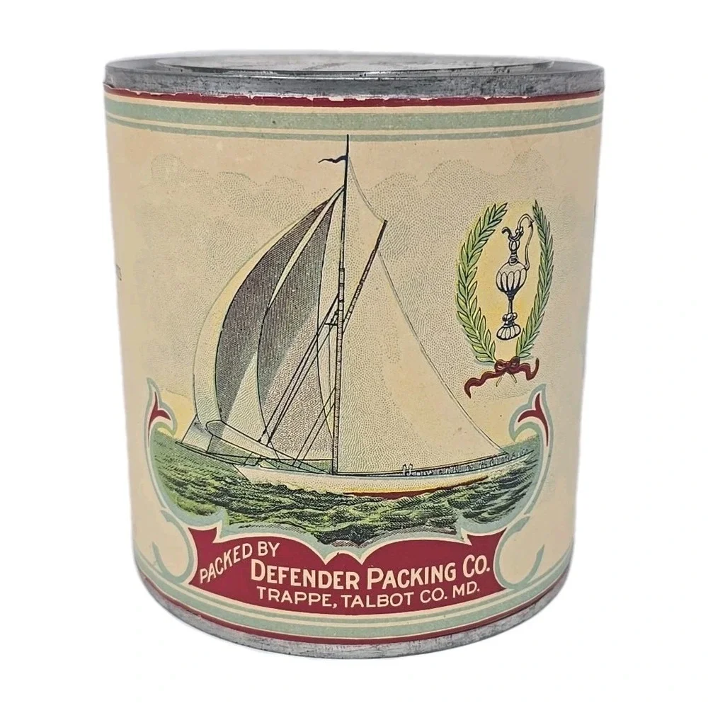 Defender Brand Tomato Can Defender Packing Co. Trappe, Talbot CO. MD. Vtg U285-6